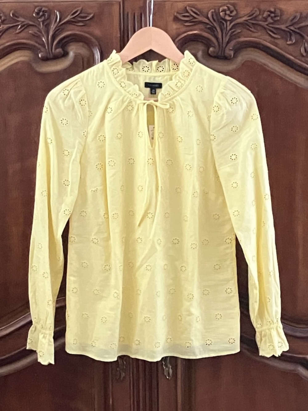 Talbots | Eyelet Ruffle Blouse | Tie Neck | Long Sleeve | Yellow | XS | NWT